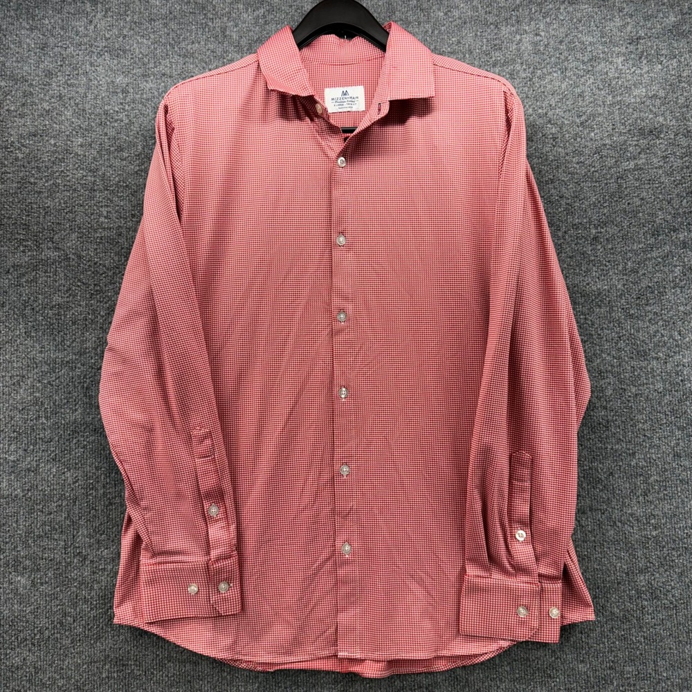 Mizzen+Main Mens X Large Trim Fit Red Gingham‎ Dress Shirt American Made